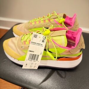 Reebok Women’s Legacy 83 sneakers in beige, neon yellow & hot pink